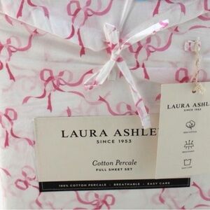 🎀 Laura Ashley Full Sheet Set with Trailing Bow Pink Ribbon Design